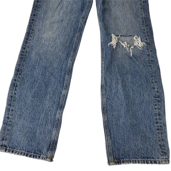 BDG Womens Jeans 24 Blue High Rise Relaxed Straight Button Fly Distressed Denim - Picture 4 of 10